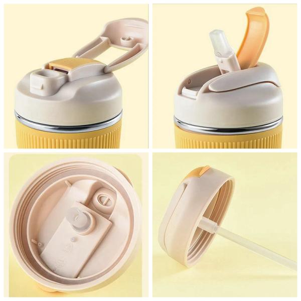 Portable Design Style 350ML 480ML Double Wall Stainless Steel Coffee Mug With Straw