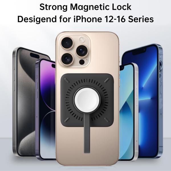 Carregador portátil sem fio de 15w Compacto magnético para relógio e fones de ouvido do iPhone