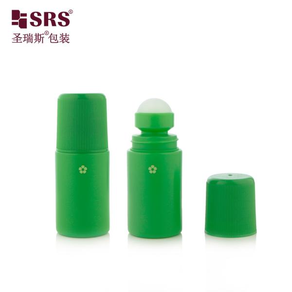 RPPC Wooden Green Colored 50% PCR Roll On Bottle 60ml For Women Antiperspirant