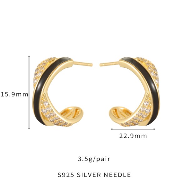 Jiexing Wholesale Trendy Drop Oil CZ Design X-shape Stud Earring Enamel White Black Color Jewelry Accessory for Women