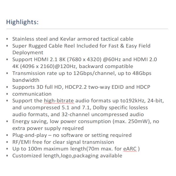 2.1 HD Link Port Fiber Optic Cable TPU Shell Stainless Steel 304 Armored Tube Silicon Line Chip 4K 60Hz 8K 144Hz OD 6.0mm