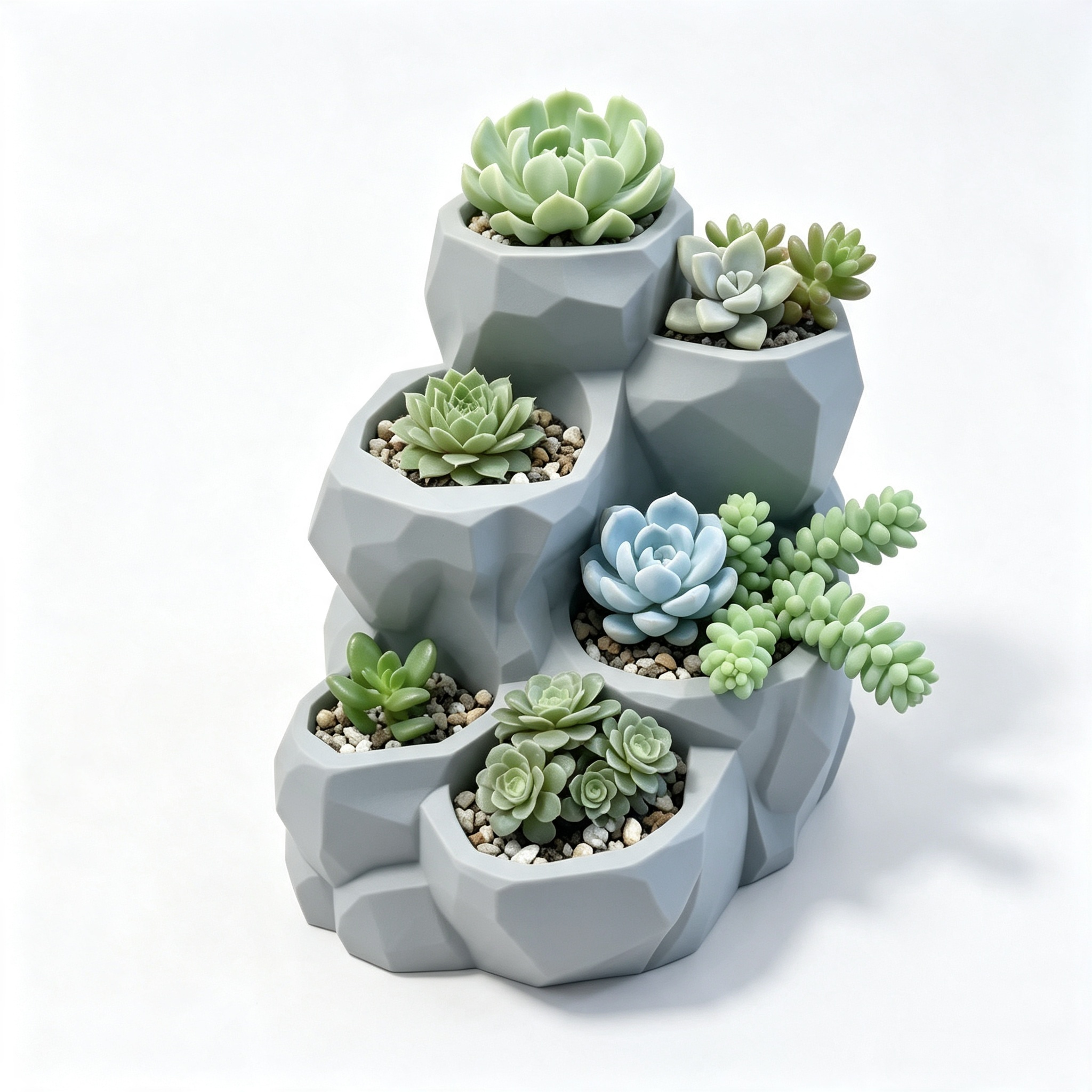 Rock Shaped 3D Printed Decor Multi Pocket Greenery Arrangement Tiered Succulent Planter