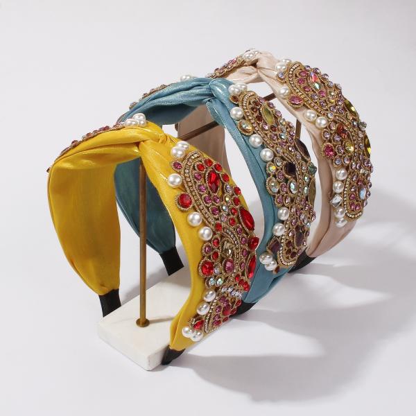 New Bohemia ornate fabric headbands with diamond-encrusted imitation pearl hair accessories for ladies girls