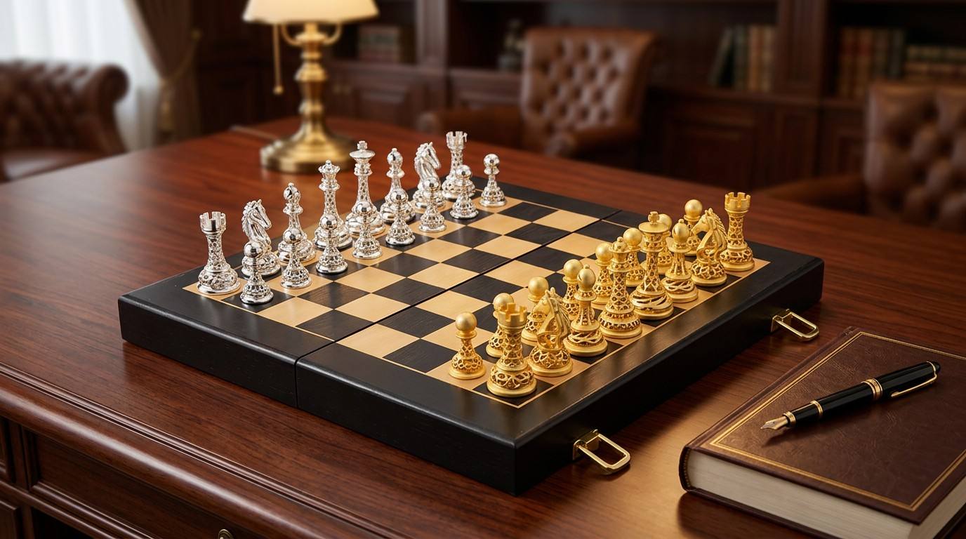Hollow Carved Brass Material Mirror Polished Chess Set Luxury Chessboard for Home Decor