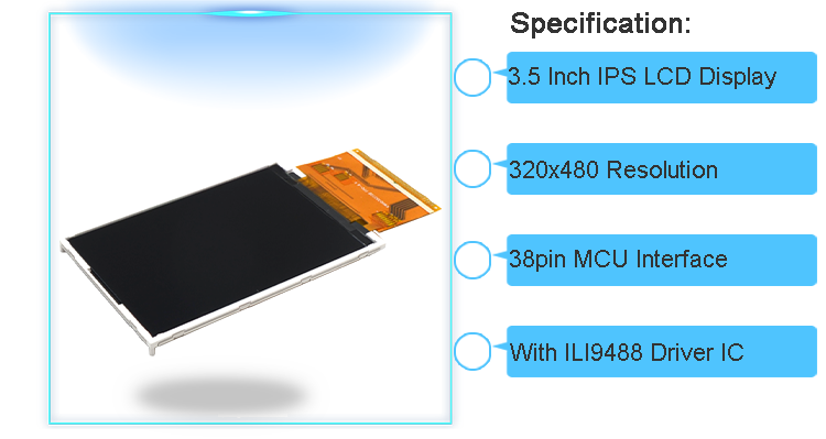Transparent 320x480 ILI9488 LCD 3.5 Inch TFT LCD Display With IPS Viewing 38 Pin Soldering FPC
