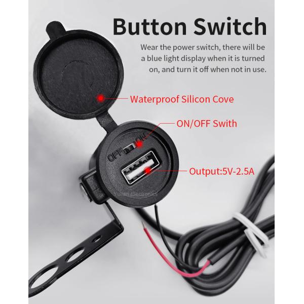 Rear Mirror Motorcycle Cell Phone Charger , 5V 2.5A Motorcycle Usb Port