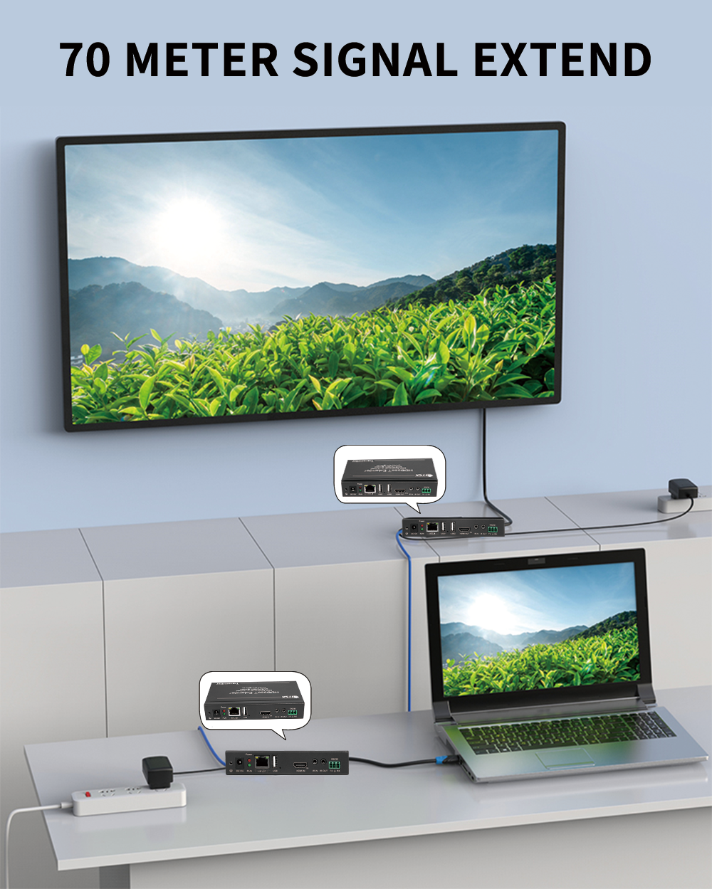 4Kx2K@30Hz HDBaseT Extender with 70m Transmission and Zero-Latency for Multi-Screen Projects