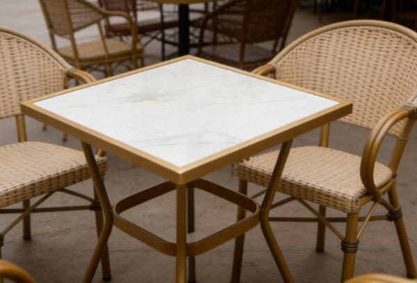 Modern Outdoor Square Dining Coffee Table Set Matching Patio Bistro Chairs for Cafe Resort Use