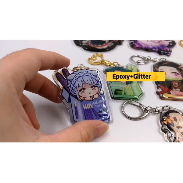 Customized Clear Acrylic Charms/Epoxy Glitter Anime Acrylic Keychain Laster Cutting Double Sided Printing Acrylic Keyrin