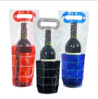 Recyclable Custom Ice Packs , PVC Wine Cooler Bag With Plastic Handle