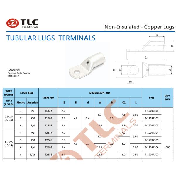 Tinned Tubular Lugs Terminals Customized Non-Insulated Copper Wire Terminals Cable Copper Connectors