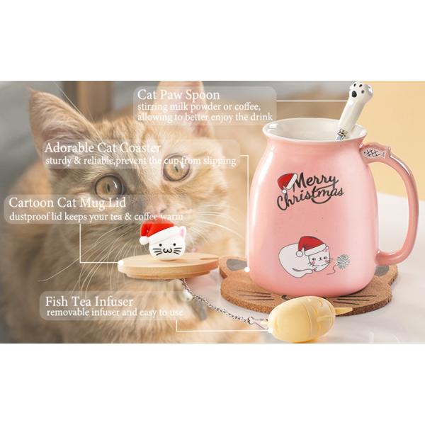Cute Style 380ml Portable Ceramic Coffee Cup with 3D Little Cat Design and Bamboo Lid