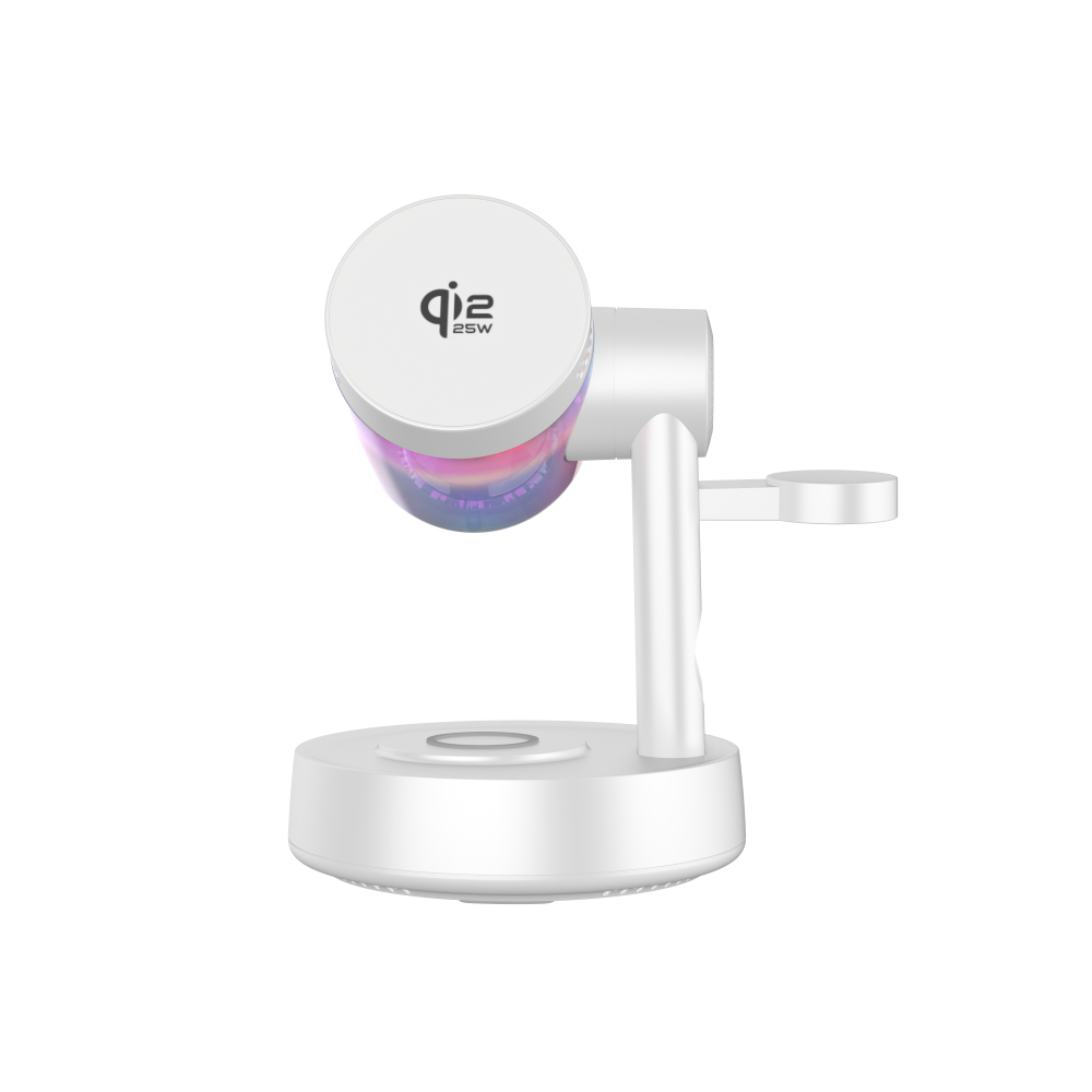 Qi2.2 All in one Wireless charger Cell Phone Stand with Bluetooth Speaker, Colorful LED Lights