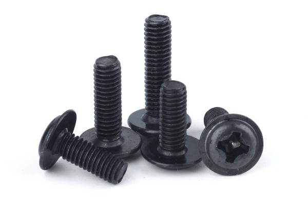 Black Oxide Alloy Steel Phillips Screw With Washer , Flanged Round Head Screws