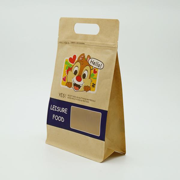 Bolsa de almacenamiento de nueces de alimentos autocerrada y resealable de papel Kraft Bolsa mayorista de embalaje de fondo plano Bolsa de cierre con cremallera