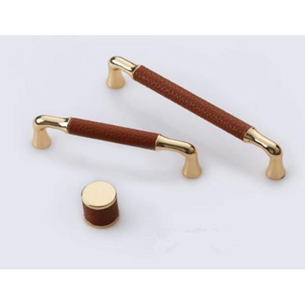Gold Plated black Leather Drawer Pull Kitchen Cabinet Handles Office Desk/ Dresser Handles