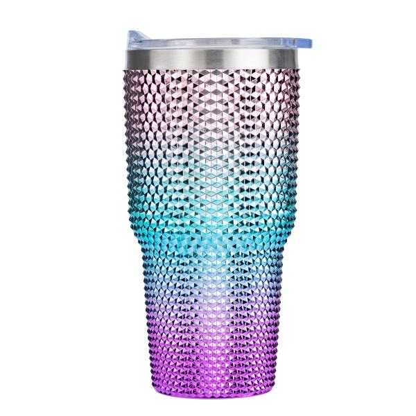 Capa de agua de plástico de doble capa montada en automóvil de gran capacidad 30 oz Copa para fabricante de hielo de acero interior Copa de agua de plástico exterior Copa de durián de acero inoxidable