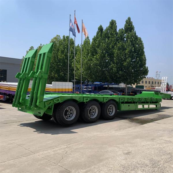 3-Axle 60t Dump Semi-Trailer with Hydraulic Ramp Low Bed Trailer and 4/5/6mm Thick Grid Plate