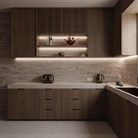 Minimalism Style Wood Veneer Wooden Kitchen Cabinet Modular Kitchen