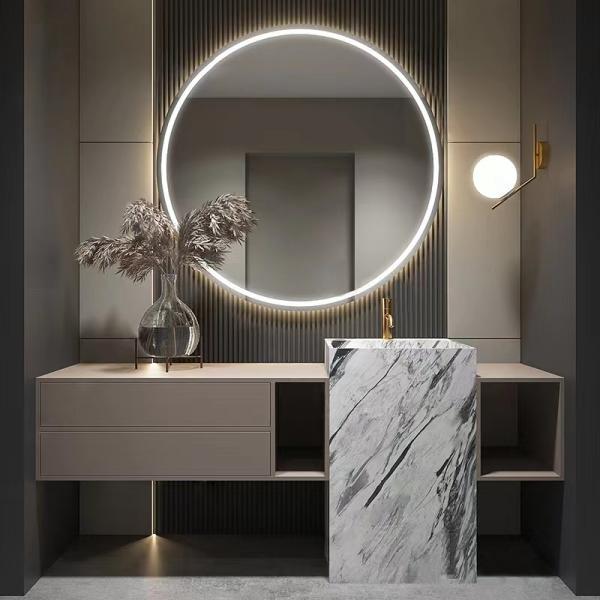 Solid Wood Bathroom Vanity Cabinet Set One Piece Sintered Slate Stone Slab ODM