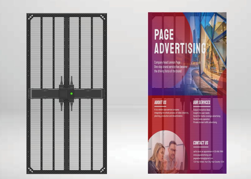 P5.9 P6.9 P10.4 Personnalisation Flexible GOB Ultra Léger Excellente Dissipation de la Chaleur Conception Étanche IP65 Cadre en Fibre de Carbone Affichage Transparent LED Haute Transparence