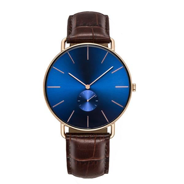 Luxury Crocodile Leather Wrist Watch , Blue Face Watches With Leather Bands