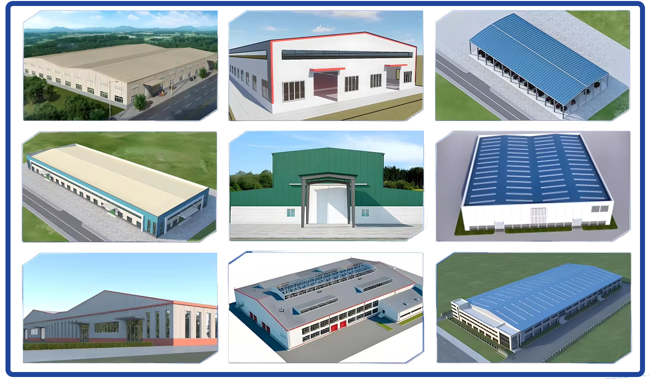 Modern Prefabricated Steel Structure Building Metal Garages Warehouses Industrial Sheds