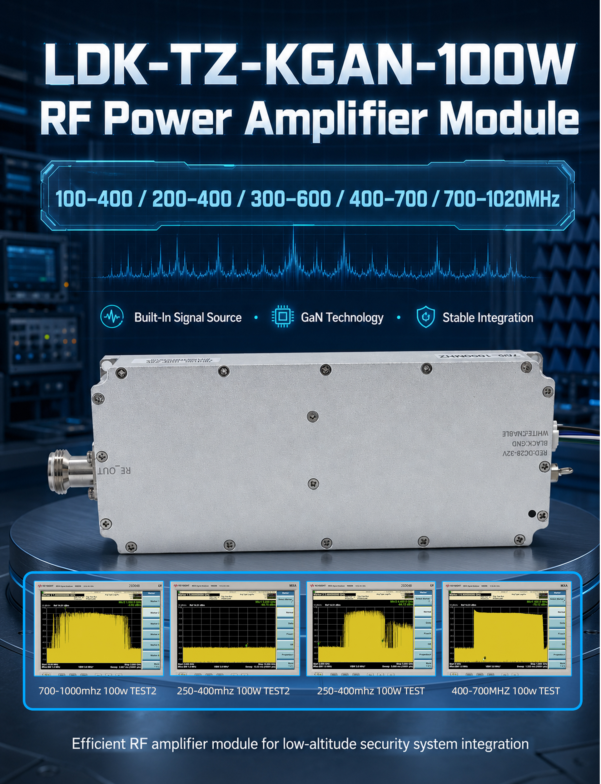 LDK-TZ-KGAN 100W GaN RF Amplifier Module 100-400/200-400/400-700/700-1020MHz With Signal Source