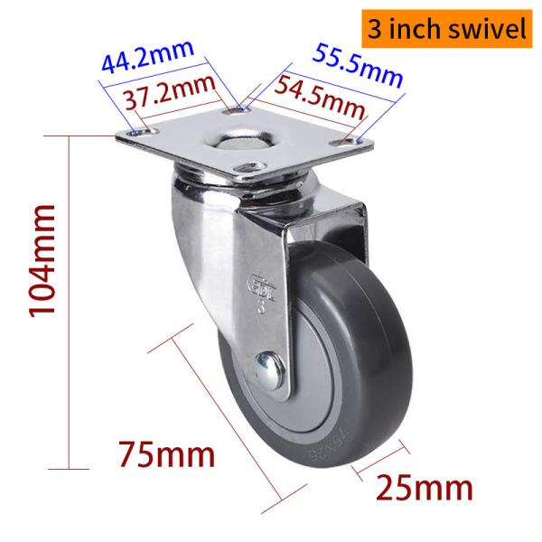 3 Inch Metal Caster Wheels Industrial Light Duty Castors 3723P-77