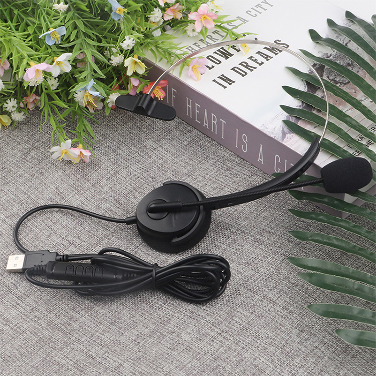 USB head mounted wired single ear headphones with high-definition call microphone, online control of mute volume, used for PC laptops, office customer service in the call center, supporting OEM/ODM