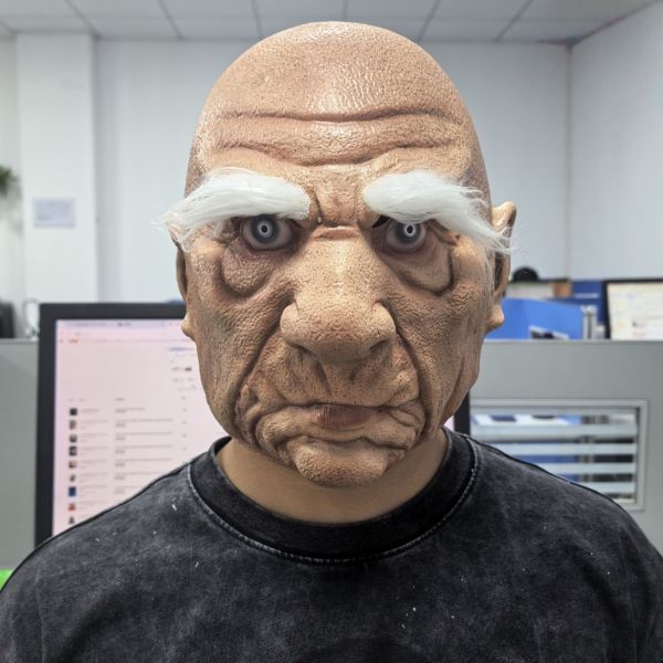 Realistic Old Man Latex Mask with Bald Head, White Eyebrows and Wrinkles, Full Head Elderly Face Mask for Halloween, Cosplay, Party, Wholesale Latex Mask Manufacturer
