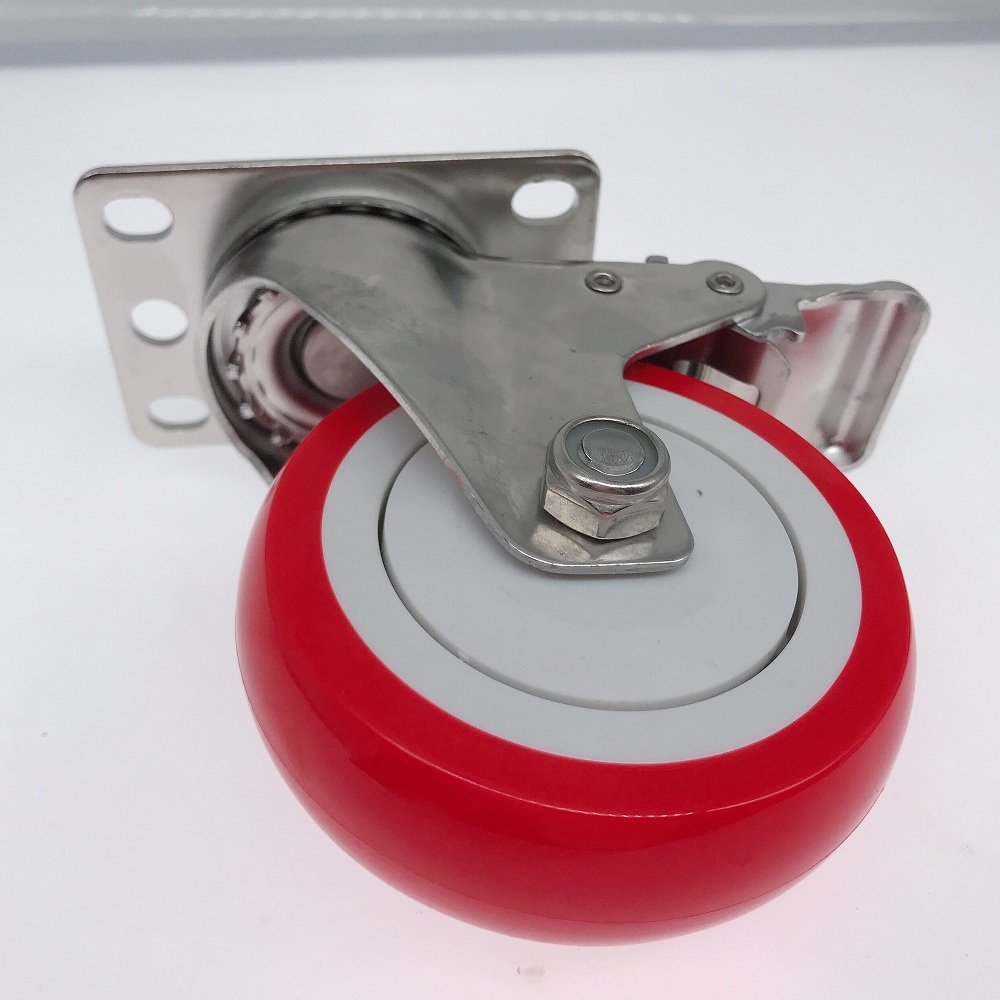 100mm Stainless Steel Heavy Duty PU Casters Wheel With Brake 4 Inch Medium Duty PU Casters Wheel With Double Bearing