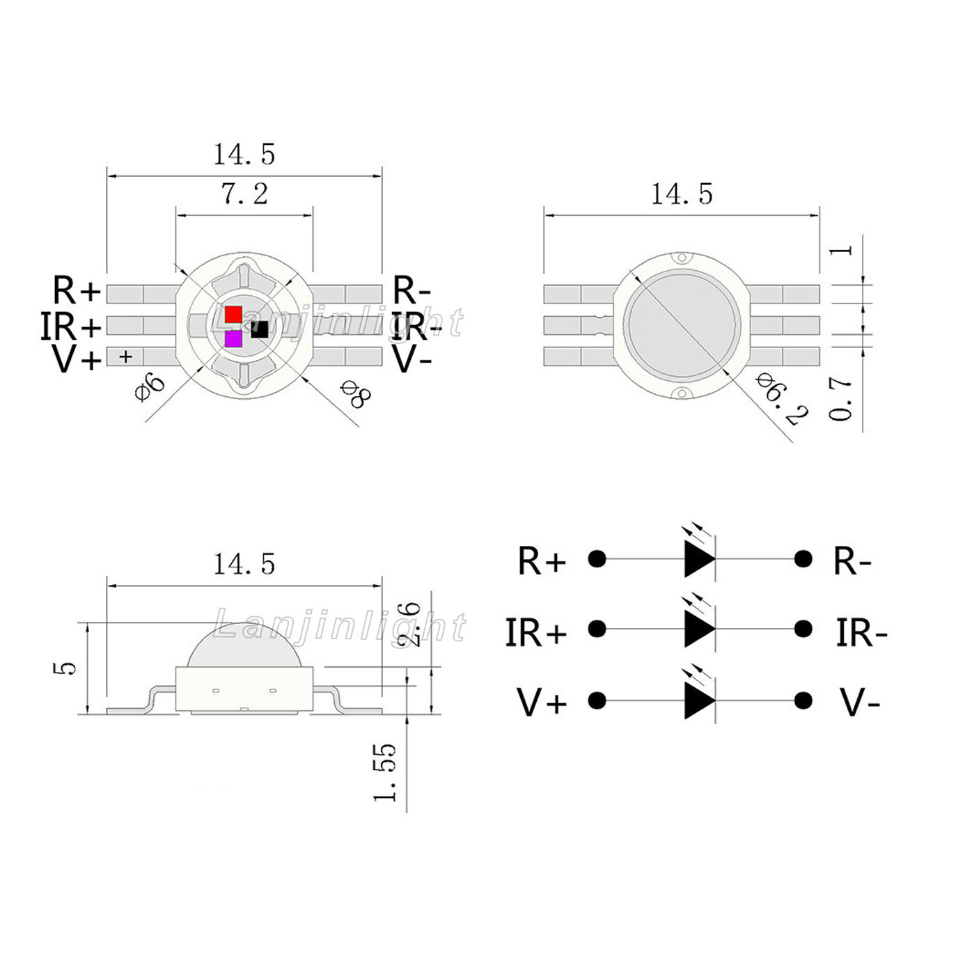 6w High Power Led Chip Dual Color 660nm & 850nm For Beauty Therapy Light Device