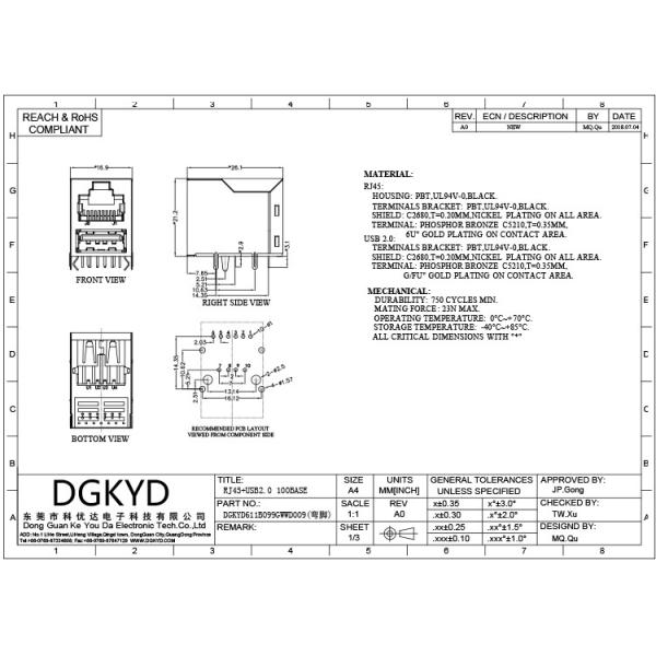 Гнездо сети USB G/FU RJ45 ПОГРУЖЕНИЯ одиночное с двойными локальными сетями Джек