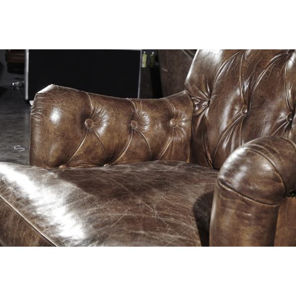 Durable High Back Vintage Top Grain Brown Leather Armchair Living Room Furniture