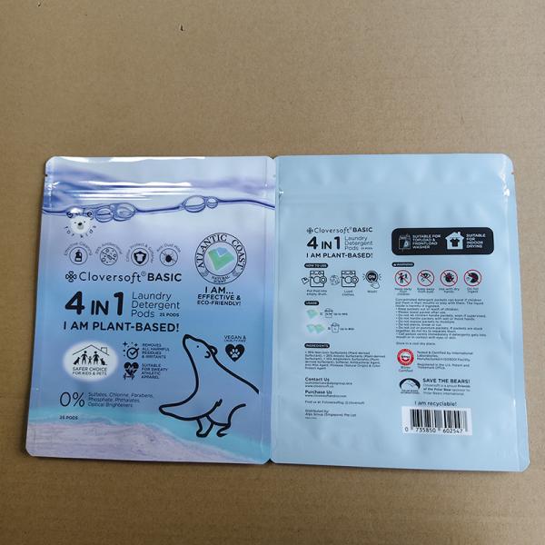 Chemical-Resistant Stand Up Pouches For Laundry Detergent Pods Packaging With Sealed And Custom Printing Function.