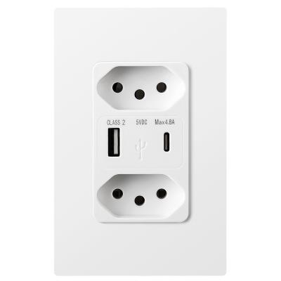 110V - 240V Brazil Wall Socket 10A USB Wall Sockets With 2 USB 5V 2.4A Output