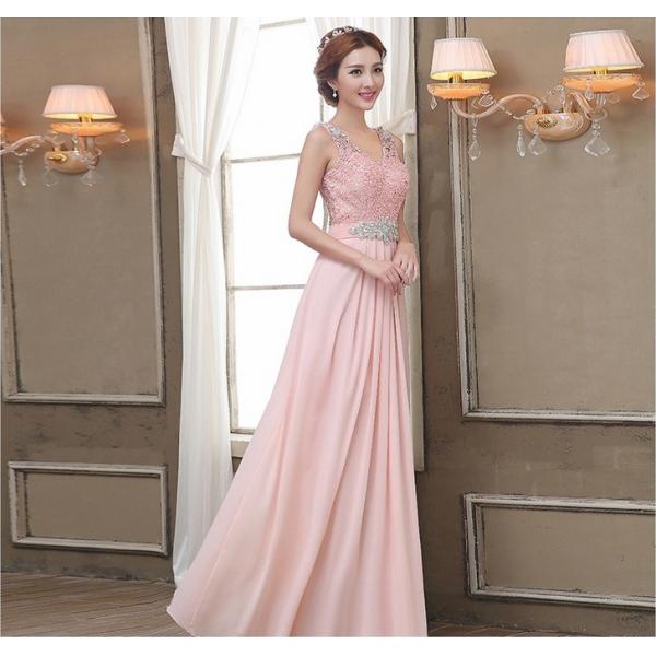 Chiffon Long Section Bridesmaid Dress Double Shoulder Straps Beading Sash Toast Dress
