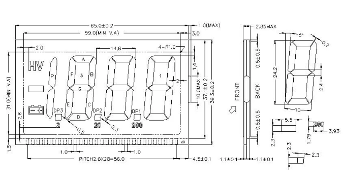 Белый 6 O′ Часовой сегмент LCD дисплей 29 штифтов Отражающий LCD дисплей