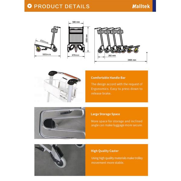 Aluminum Alloy Airport Luggage Trolley For Airport