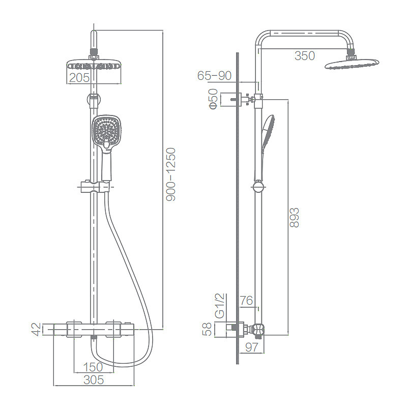 ливень руки 3 функций ливня Bathroom 205×205mm термостатический