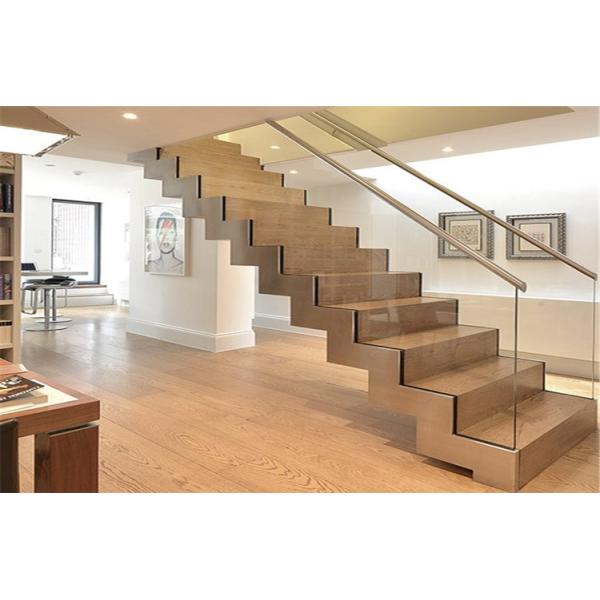 Modern Straight Flight Staircase 12mm Tempered Glass Railing Indoor Decoration