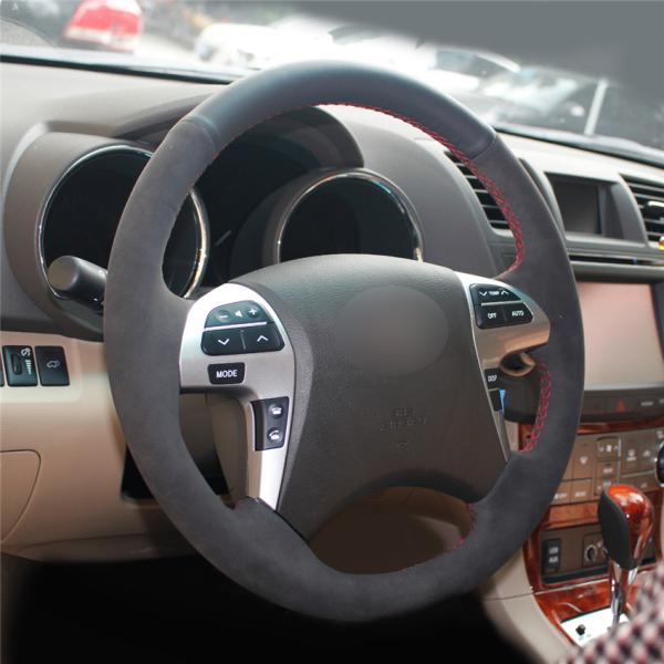 MEWANT For Toyota Highlander Camry Provide the Handmade Sewing Carbon Fiber Suede Leather 3D Steering Wheel Covers