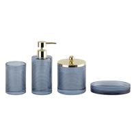 Acessórios de banheiro modernos de vidro azul 4pcs Dispensador de cabeça de bomba de ouro com linha de círculo