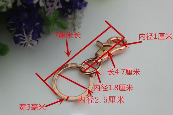 RLOVE design zinc alloy 18 mm spring trigger rose gold metal snap hook with key ring