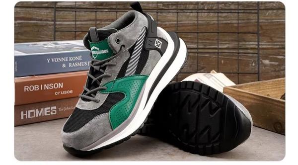 Steel Toe Mid-cut Pigskin And Flying Knit Safety Boots For OEM Security Work