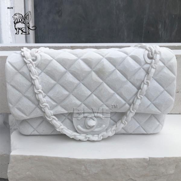 Famous Brand Bag Marble Sculpture White Natural Stone Handcarved Indoor Home Decor