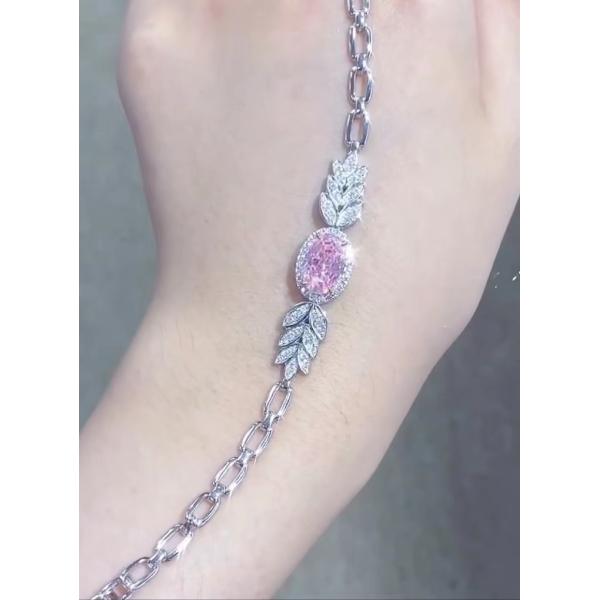 Овальный резьбовый синтетический бриллиантовый теннисный браслет 2.72ct Розовый бриллиантовый браслет Овальная форма