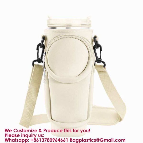 RhineStone Decoration Acessories, Tumbler With Handle,Pink Insulated Neoprene Cup Holder Pouch W/Adjustable Strap For Quencher H2.0 Stanley Cup Accessories