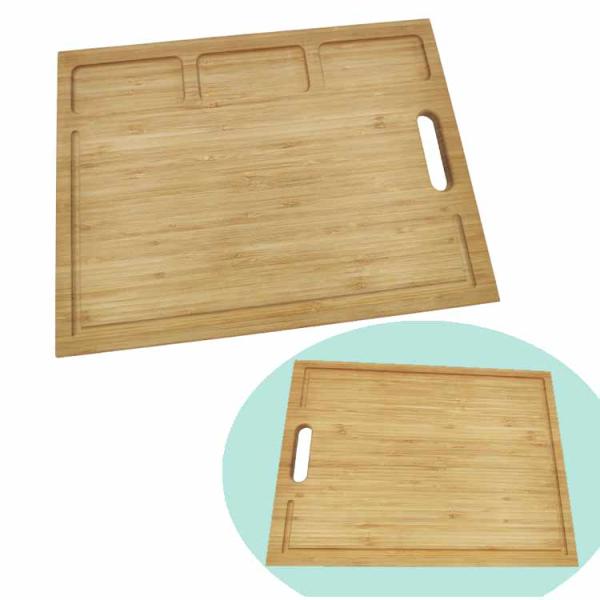 3 Compartments Bamboo Bread Cutting Board Non Slip 350*250*15mm With Juice Grooves